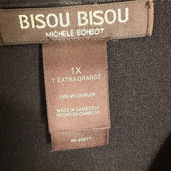 Bisou Bisou Michele Bohbot Ruched Black Long Sleeve Blouse Size 1X - Picture 3 of 3